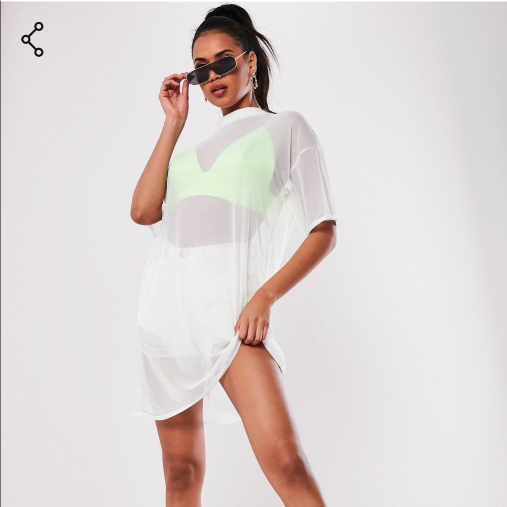 White Oversized Mesh T Shirt Dress